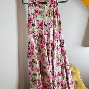 GGR Pink and Cream hibiscus shirt dress